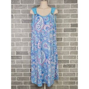 Modlilly Paisley Tank Dress Women's Large Blue Pink Casual Summer‎ Beach Pool